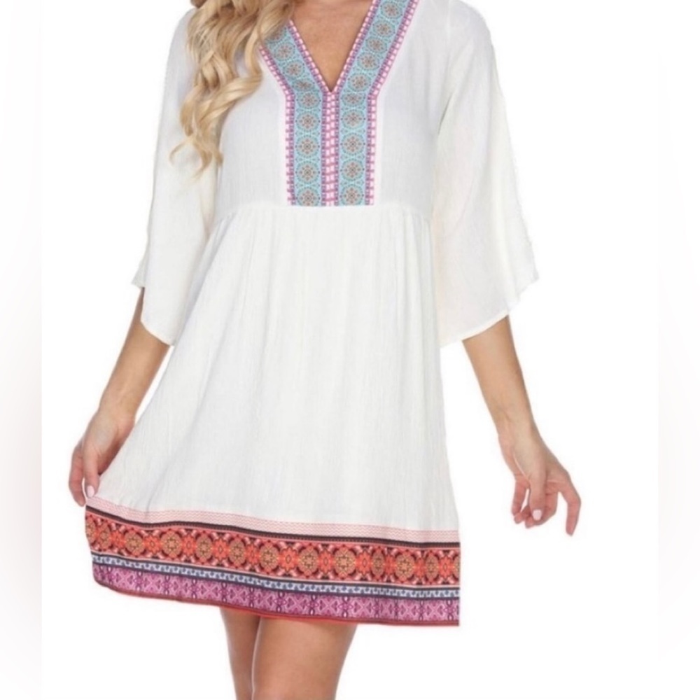 White Mark Gabrielle gauzy babydoll embroidery boho Romantic dress Small